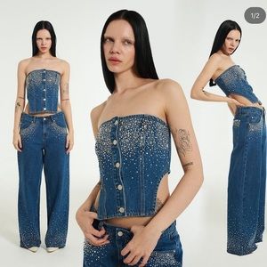 Free People: Milk It Rhinestone Jeans and Corset Top Set!